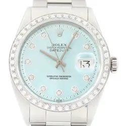 ROLEX MENS DATEJUST ICE BLUE DIAL 18K WHITE GOLD & STAINLESS STEEL DIAMOND WATCH