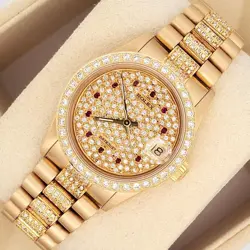 ROLEX PRESIDENT DATEJUST 31MM 68278 CUSTOM 4.5CT FULL PAVE DIAMOND GOLD WATCH