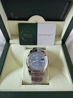 ROLEX DATEJUST II 41 BLUE ROMAN DIAL OYSTER STAINLESS STEEL SMOOTH BEZEL 116300