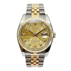 ROLEX DATEJUST 36MM GOLD STEEL CHAMPAGNE DIAMOND DIAL AUTOMATIC WATCH 116233