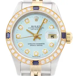 ROLEX LADIES DATEJUST 69173 18K GOLD & STEEL ICE BLUE DIAMOND SAPPHIRE WATCH