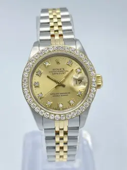 LADIES ROLEX DATEJUST 26MM 69173 CHAMPAGNE FACTORY DIAMOND DIAL DIAMOND BEZEL