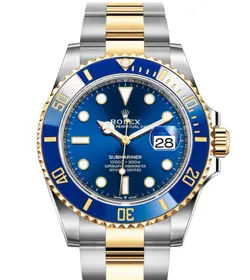 ROLEX SUBMARINER  SILVER AND GOLD OYSTER BRACELET WITH BLUE BEZEL
