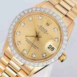 ROLEX PRESIDENT 31MM FACTORY DIAMOND BEZEL/DIAL YELLOW GOLD MIDSIZE WATCH 6828