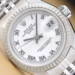 ROLEX LADIES DATEJUST 79174 18K WHITE GOLD STAINLESS STEEL WHITE ROMAN WATCH