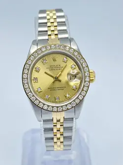 LADIES ROLEX DATEJUST 26MM 69173 FACTORY DIAMOND CHAMPAGNE DIAL DIAMOND BEZEL