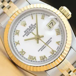 AUTHENTIC ROLEX LADIES DATEJUST 69173 WHITE ROMAN DIAL 2 TONE QUICKSET WATCH