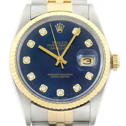 ROLEX MENS DATEJUST 16013 18K GOLD & STEEL BLUE DIAMOND DIAL WATCH W/ ROLEX BAND