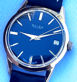 1920'S ROLEX 18K GOLD CAPPED BLACK DIAL DATE  WINDUP WATCH JUST SERVICED