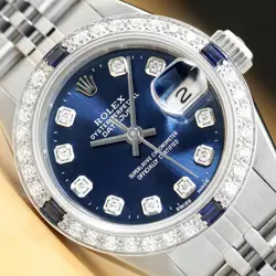 LADIES ROLEX DATEJUST 18K WHITE GOLD SAPPHIRE DIAMOND & STEEL QUICKSET WATCH