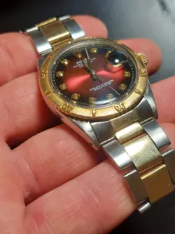1967 Rolex Datejust Thunderbird 2 Tone Red Diamond Dial w Box Fully Serviced