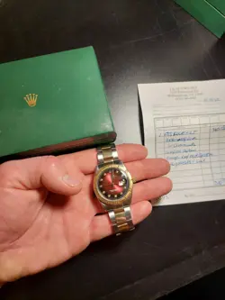 1967 Rolex Datejust Thunderbird 2 Tone Red Diamond Dial w Box Fully Serviced