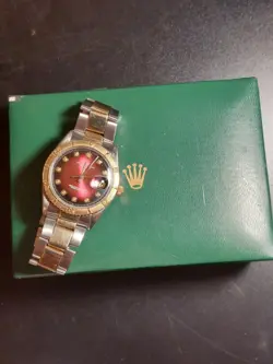 1967 Rolex Datejust Thunderbird 2 Tone Red Diamond Dial w Box Fully Serviced