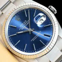 ROLEX MENS DATEJUST 16234 BLUE DIAL 18K WHITE GOLD & STAINLESS STEEL WATCH