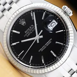 ROLEX MENS DATEJUST 18K GOLD STAINLESS STEEL BLACK WATCH W/ JUBILEE BRACELET