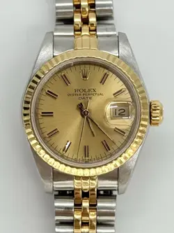 ROLEX OP DATE STEEL & 18K GOLD CHAMPAGNE DIAL 26MM AUTOMATIC WATCH 69173