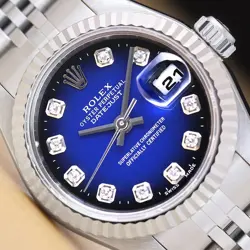 ROLEX LADIES DATEJUST 79174 BLUE VIGNETTE DIAMOND DIAL 18K WHITE GOLD SS WATCH
