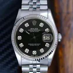 ~ROLEX MENS DATEJUST 18KW GOLD & STEEL BLACK DIAL FLUTED BEZEL 36MM WATCH 16234
