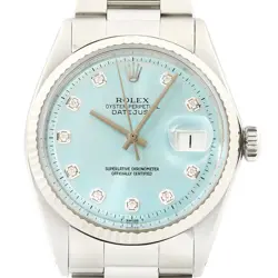ROLEX MENS DATEJUST ICE BLUE DIAMOND DIAL 18K WHITE GOLD STAINLESS STEEL WATCH