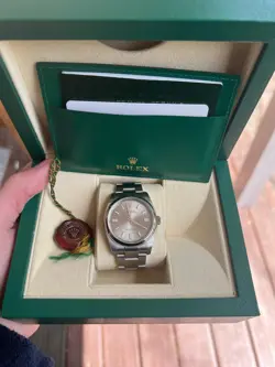 ROLEX OYSTER PERPETUAL 116000 STEEL SILVER STICK DIAL WATCH FULL SET 36MM