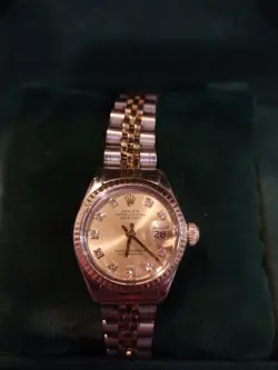 1977 ROLEX LADIES DATE 6917 14K GOLD CHAMPAGNE DIAMOND DIAL WATCH