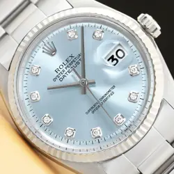 MENS ROLEX DATEJUST ICE BLUE 18K WHITE GOLD BEZEL AND STAINLESS STEEL WATCH