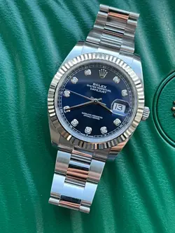 ROLEX DATEJUST 126334 41MM WHITE GOLD FLUTED BEZEL BLUE DIAMOND DIAL AUTOMATIC