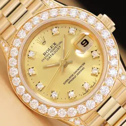 ROLEX LADIES DATEJUST 69188 FACTORY DIAMOND 1.5 CT BZL 18K GOLD PRESIDENT WATCH