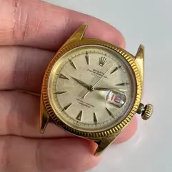 1950'S VINTAGE ROLEX DATEJUST 18K YG REF.6305 W/WHITE DIAL