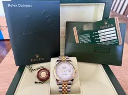 ROLEX DATEJUST 36 2007 WHITE ROMAN, ENGRAVED REHAUT, FLUTED, JUBILEE, BOX, CARD