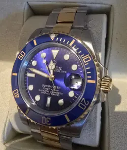 SUBMARINER DATE 18K YELLOW GOLD/STEEL BLUE DIAL MENS 40MM WATCH
