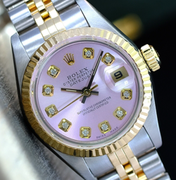 ROLEX LADIES DATEJUST 69173 PINK DIAMOND DIAL 18K GOLD STAINLESS STEEL WATCH