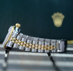 ROLEX LADIES DATEJUST 69173 PINK DIAMOND DIAL 18K GOLD STAINLESS STEEL WATCH