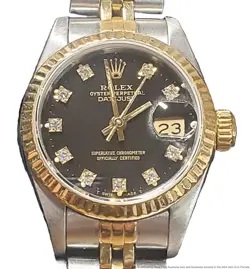 ROLEX LADY DATEJUST 69173 SS 18K GOLD DIAMOND BLACK DIAL AUTOMATIC WRIST WATCH