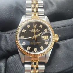 Rolex Lady Datejust 69173 SS 18K Gold Diamond Black Dial Automatic Wrist Watch