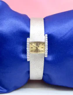 VINTAGE ROLEX PRECISION 18K WHITE GOLD WATCH WITH DIAMONDS