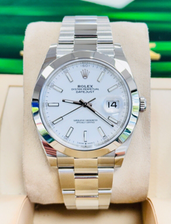 ROLEX DATEJUST 41MM 126300 WHITE DIAL OYSTER STEEL BRACELET SMOOTH BEZEL B/PAPER
