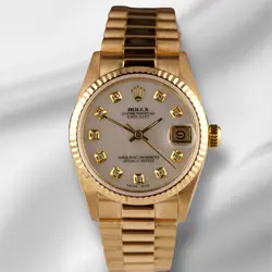 ROLEX MIDSIZE DATEJUST 31MM 18K YELLOW GOLD MOP DIAMOND DIAL LADIES WATCH