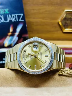 ROLEX DAY-DATE OYSTER QUARTZ PRESIDENT 19058 FACTORY BAGUETTE BEZEL *VERY RARE*