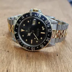 1982 VINTAGE ROLEX 16753 GMT MASTER 18K GOLD + STEEL TWO TONE NIPPLE DIAL WATCH