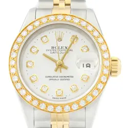 ROLEX LADIES DATEJUST 69173 18K YELLOW GOLD & STEEL SILVER DIAL DIAMOND WATCH