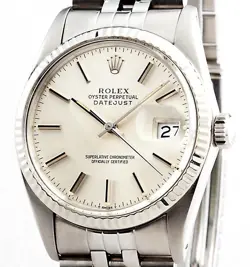 ROLEX DATEJUST MENS STAINLESS STEEL & 18K WHITE GOLD WATCH SILVER DIAL 16014