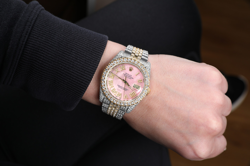 ROLEX DATEJUST 36MM PINK MOTHER OF PEARL ROMAN NUMERAL DIAL TWO TONE WATCH