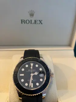 ROLEX YACHTMASTER 37 18K EVEROSE GOLD RUBBER STRAP WATCH 268655
