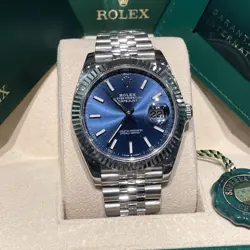 ROLEX DATEJUST 41MM BLUE DIAL STEEL JUBILEE WHITE GOLD FLUTED BEZEL REF: 126334