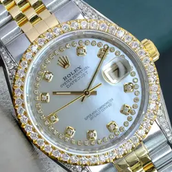 ROLEX MENS DATEJUST GOLD & STEEL WHITE MOP DIAMOND DIAL BEZEL LUGS 36MM WATCH