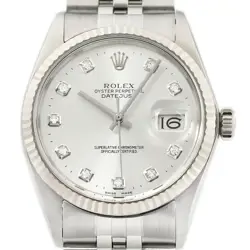 ROLEX MENS DATEJUST 16014 18K WHITE GOLD & STEEL SILVER DIAMOND DIAL WATCH