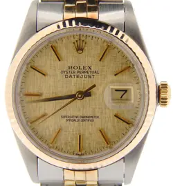 ROLEX DATEJUST MENS 2TONE GOLD & STAINLESS STEEL W/ LINEN DIAL 16013