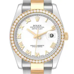 ROLEX DATEJUST STEEL YELLOW GOLD WHITE DIAL DIAMOND MENS WATCH 116243 BOX CARD