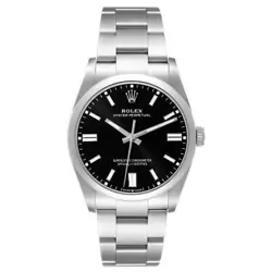 ROLEX OYSTER PERPETUAL BLACK DIAL STEEL MENS WATCH 126000